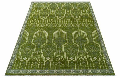 Contemporary Traditional Design Green And Beige Hand Knotted Custom Made Wool Rug - The Rug Decor