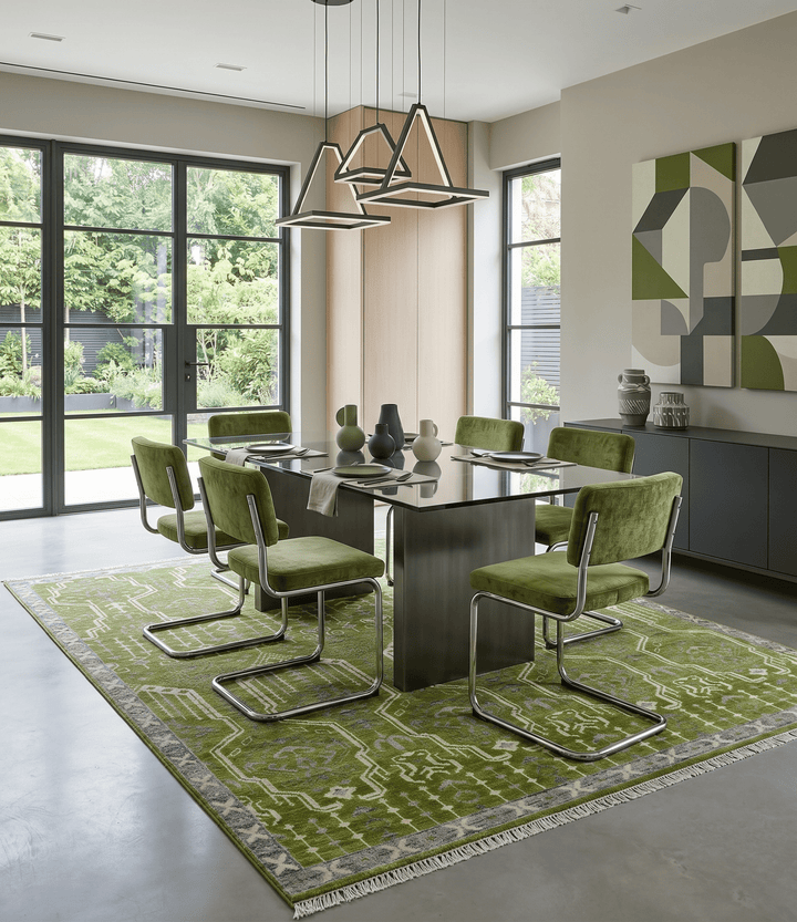 Contemporary Traditional Design Green And Beige Hand Knotted Custom Made Wool Rug - The Rug Decor
