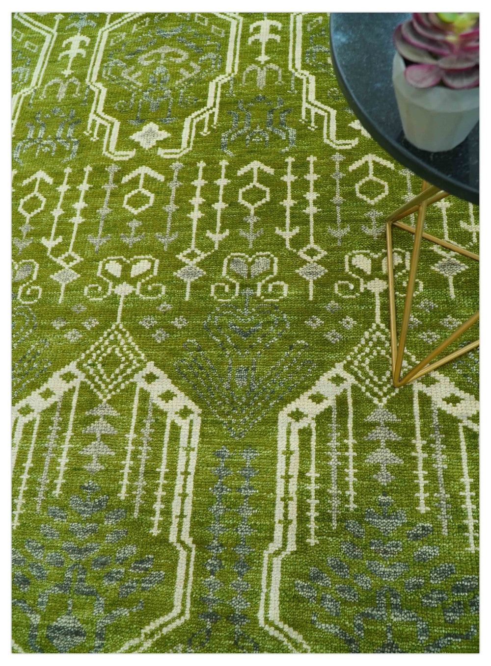 Contemporary Traditional Design Green And Beige Hand Knotted Custom Made Wool Rug - The Rug Decor