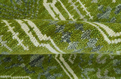 Contemporary Traditional Design Green And Beige Hand Knotted Custom Made Wool Rug - The Rug Decor