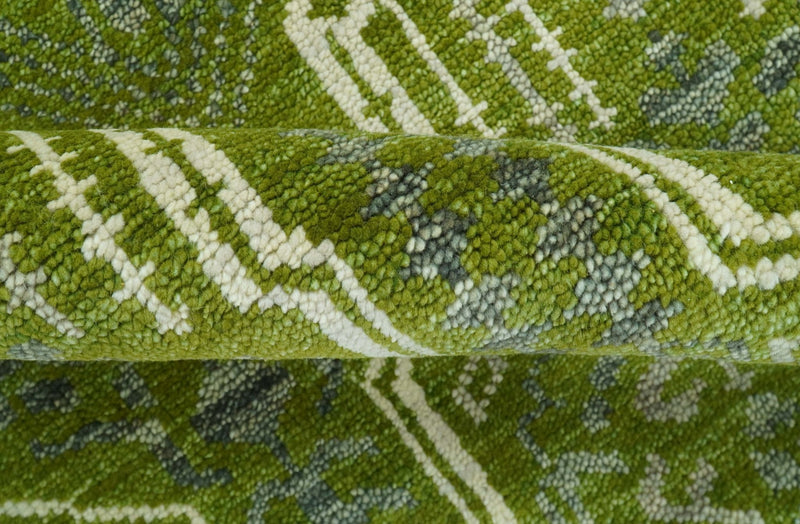 Contemporary Traditional Design Green And Beige Hand Knotted Custom Made Wool Rug - The Rug Decor
