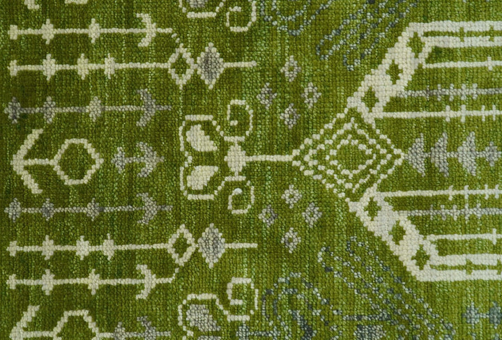 Contemporary Traditional Design Green And Beige Hand Knotted Custom Made Wool Rug - The Rug Decor