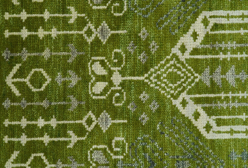 Contemporary Traditional Design Green And Beige Hand Knotted Custom Made Wool Rug - The Rug Decor