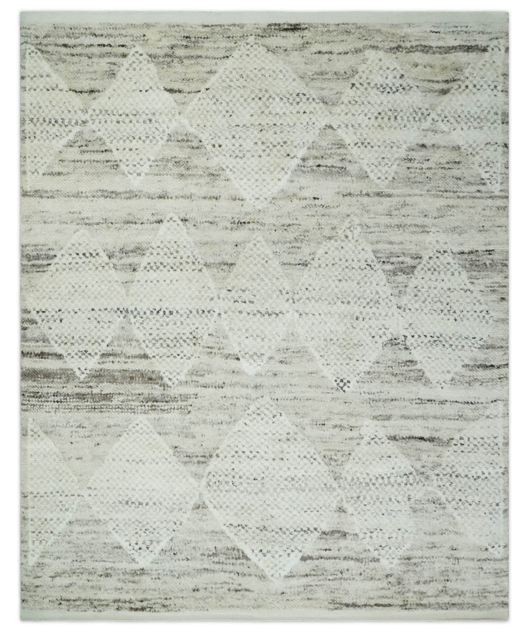 Contemporary Woolen Ivory and Brown 8.4x10.5 hand knotted Geometrical Area rug - The Rug Decor