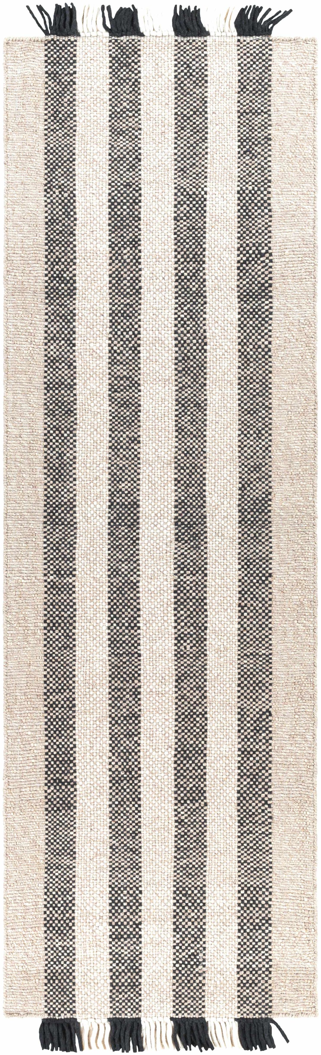 Contrecoeur Ivory And Black Modern Stripes Design Hand Woven Area Rug