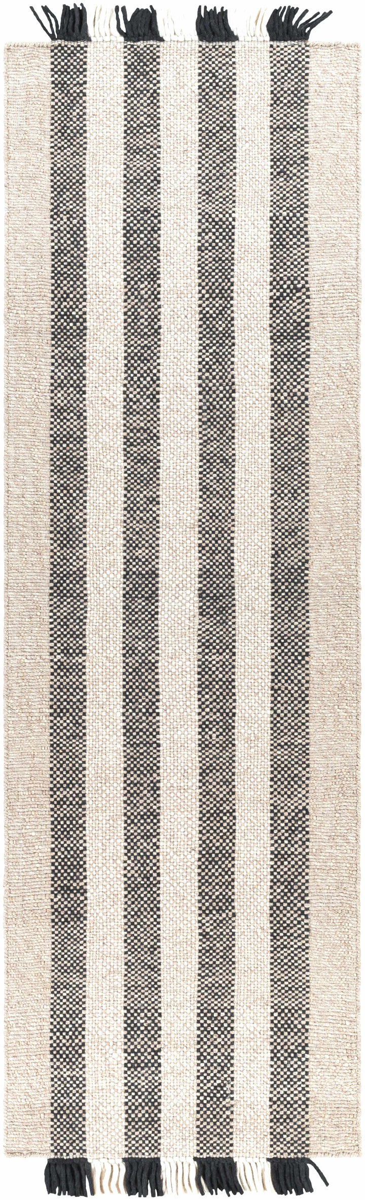 Contrecoeur Ivory And Black Modern Stripes Design Hand Woven Area Rug