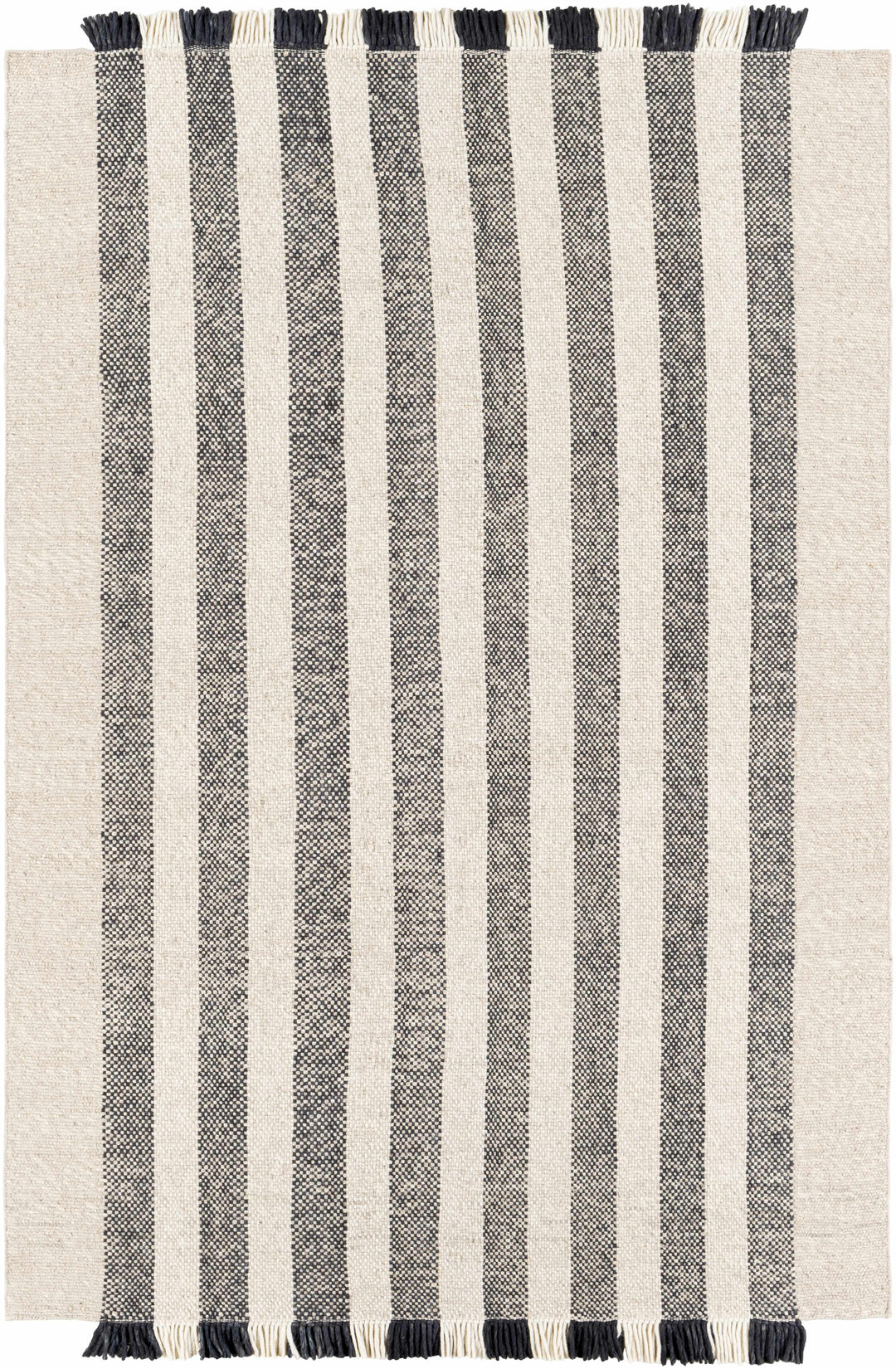 Contrecoeur Ivory And Black Modern Stripes Design Hand Woven Area Rug