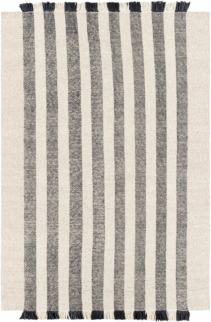 Contrecoeur Ivory And Black Modern Stripes Design Hand Woven Area Rug