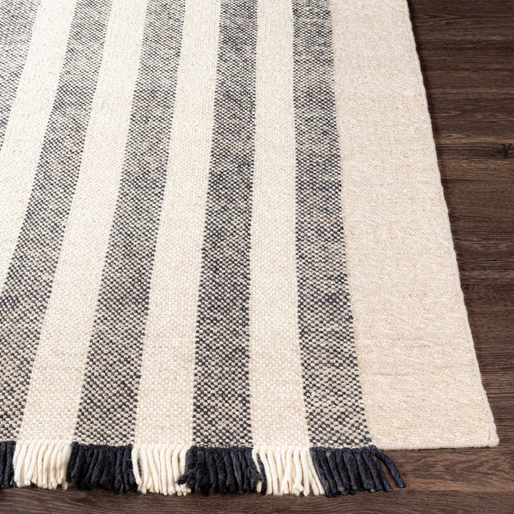 Contrecoeur Ivory And Black Modern Stripes Design Hand Woven Area Rug