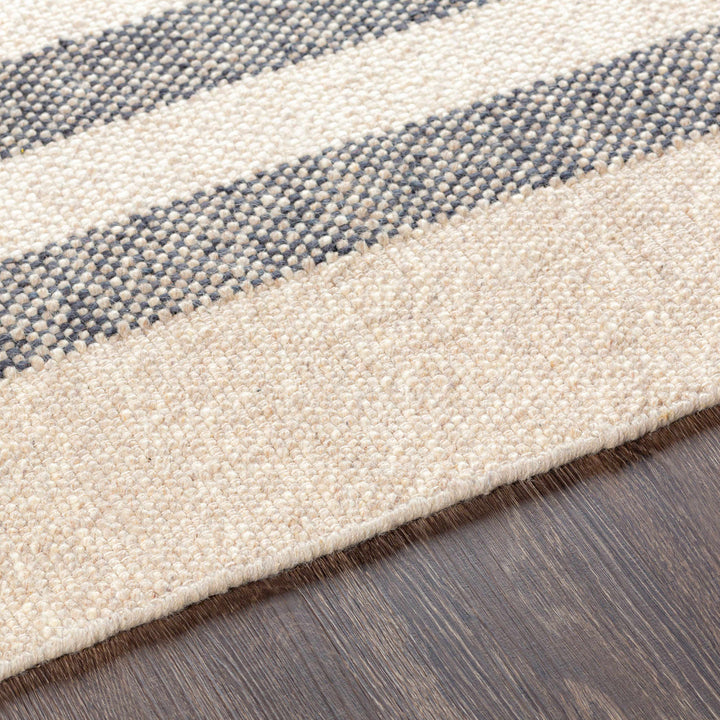 Contrecoeur Ivory And Black Modern Stripes Design Hand Woven Area Rug