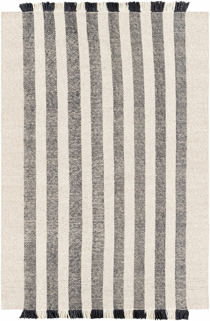 Contrecoeur Ivory And Black Modern Stripes Design Hand Woven Area Rug - The Rug Decor