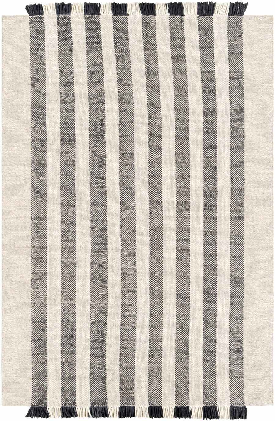 Contrecoeur Ivory And Black Modern Stripes Design Hand Woven Area Rug - The Rug Decor