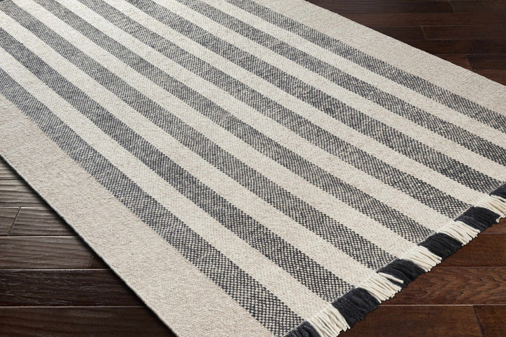 Contrecoeur Ivory And Black Modern Stripes Design Hand Woven Area Rug - The Rug Decor