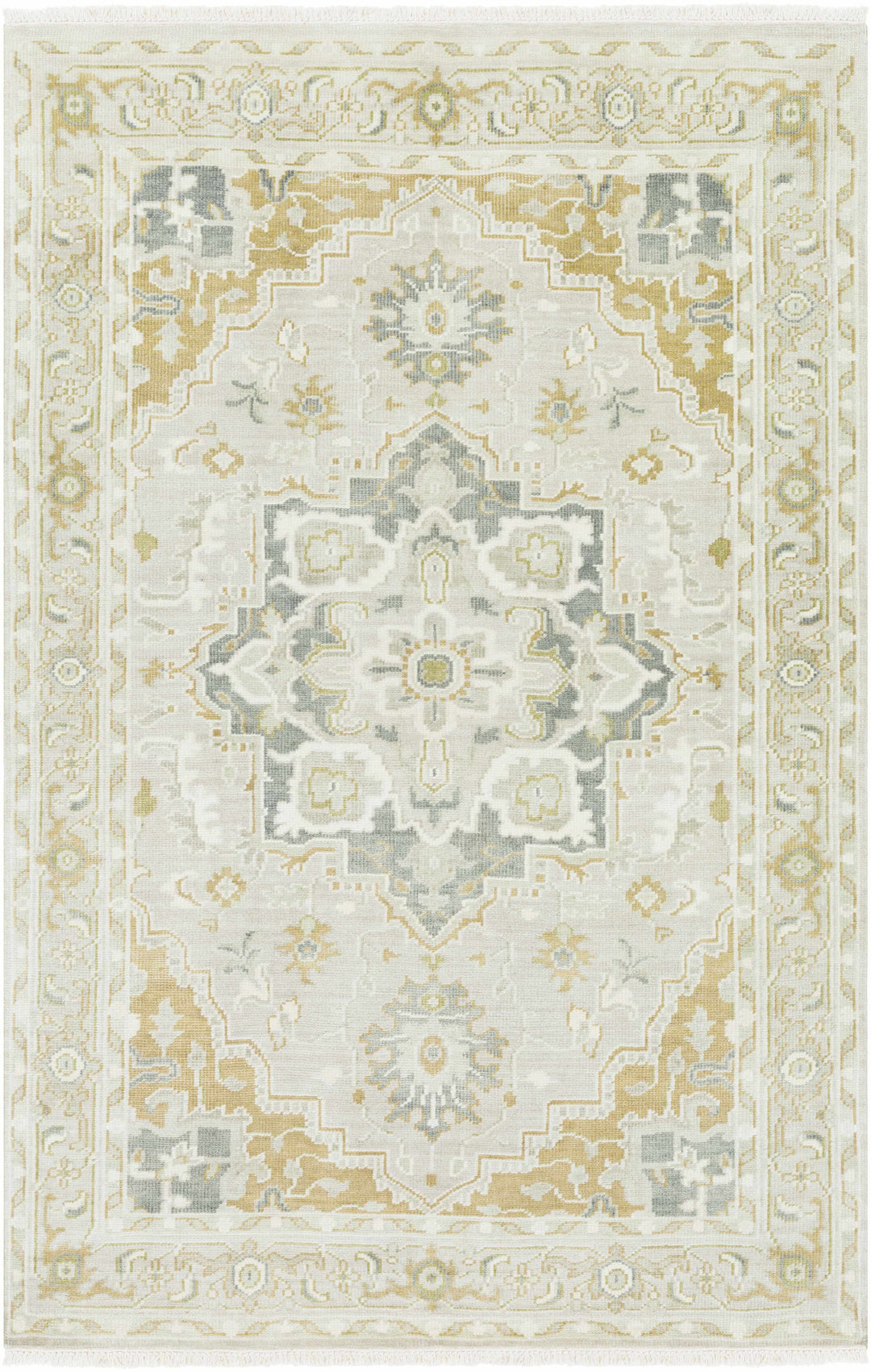 Convent Traditional Ivory And Gray Hand Knotted Wool Area Rug