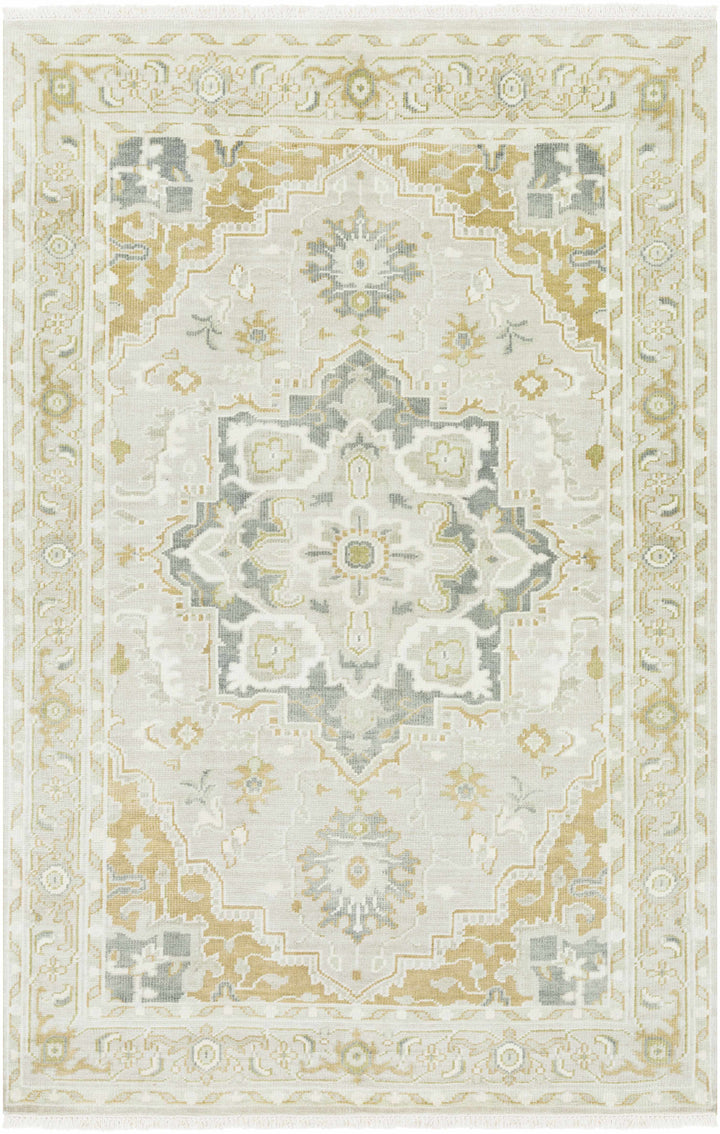 Convent Traditional Ivory And Gray Hand Knotted Wool Area Rug
