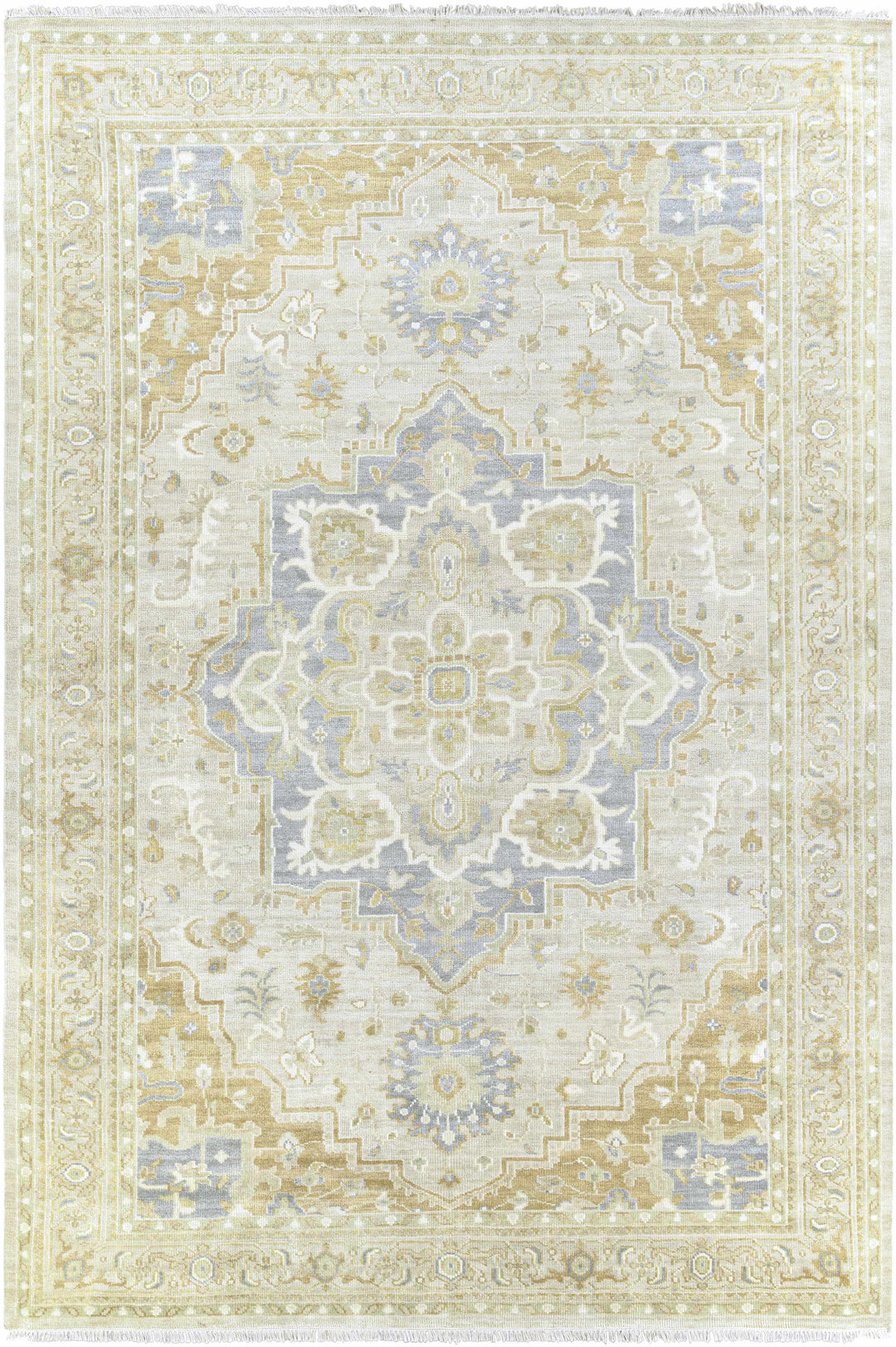 Convent Traditional Ivory And Gray Hand Knotted Wool Area Rug