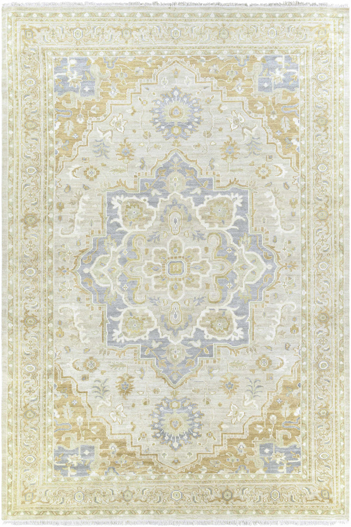 Convent Traditional Ivory And Gray Hand Knotted Wool Area Rug