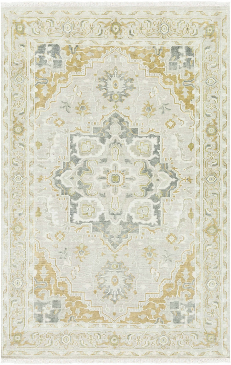 Convent Traditional Ivory And Gray Hand Knotted Wool Area Rug - The Rug Decor