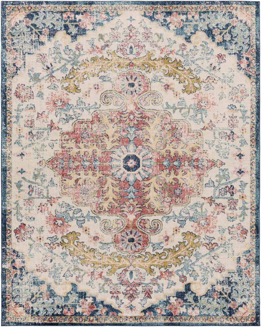 Corrimal Traditional Style Ivory And Blue Area Rug - The Rug Decor