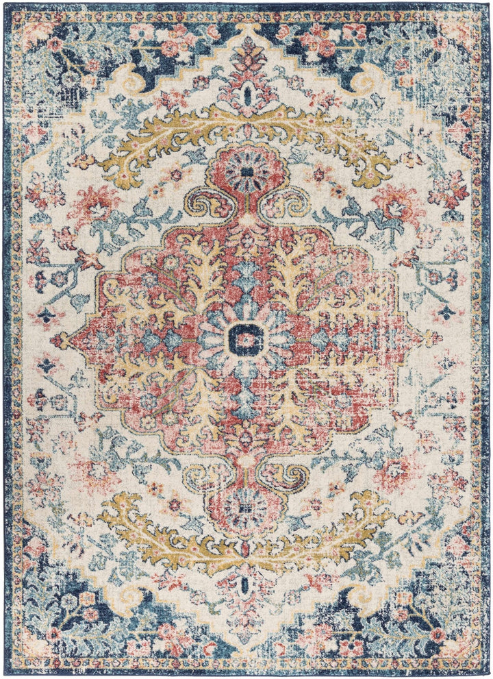 Corrimal Traditional Style Ivory And Blue Area Rug - The Rug Decor