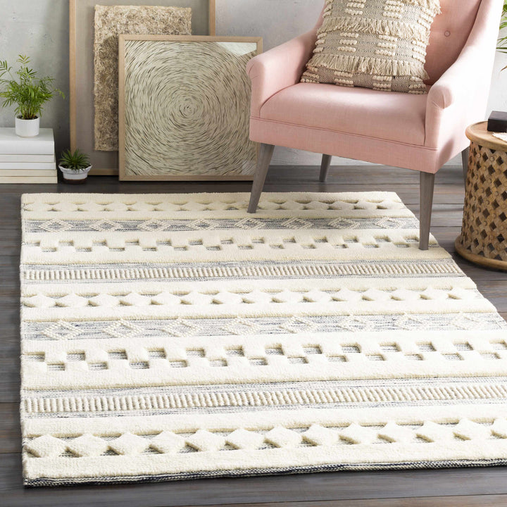 Corry Modern Style Ivory And Black Hand Woven Area Rug