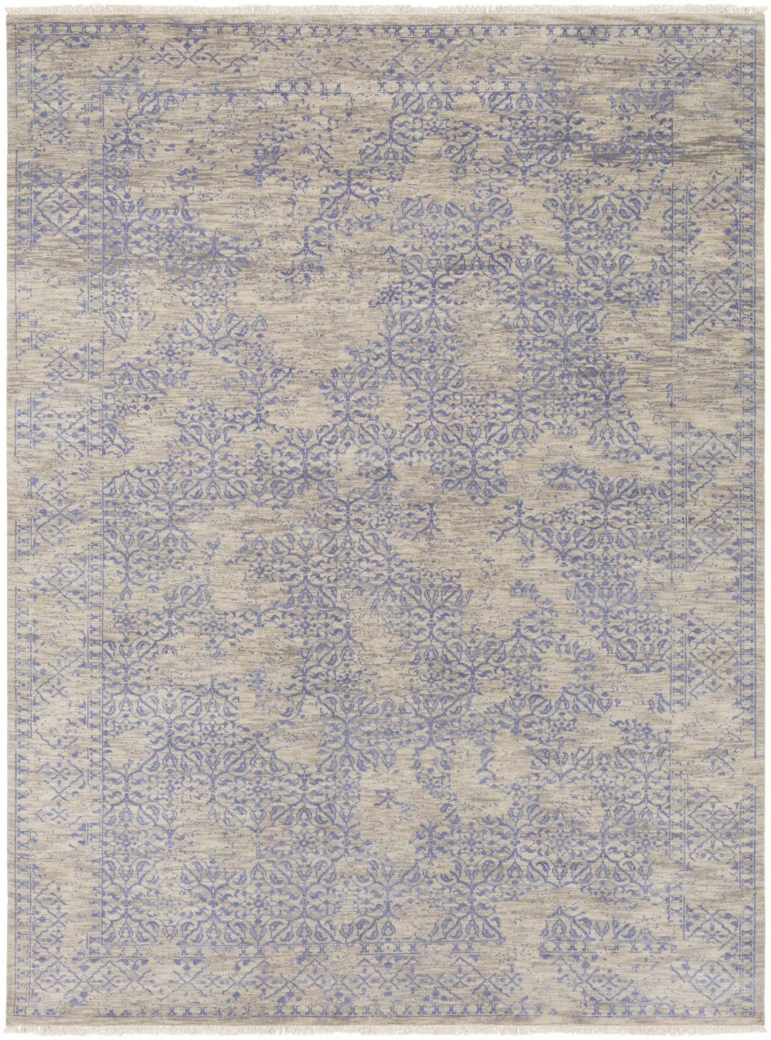 Cottontown Traditional Style Beige And Blue Hand Knotted Area Rug - The Rug Decor