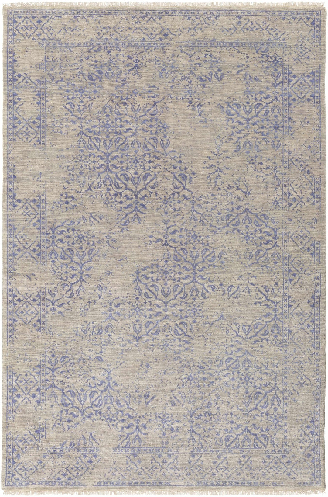 Cottontown Traditional Style Beige And Blue Hand Knotted Area Rug - The Rug Decor