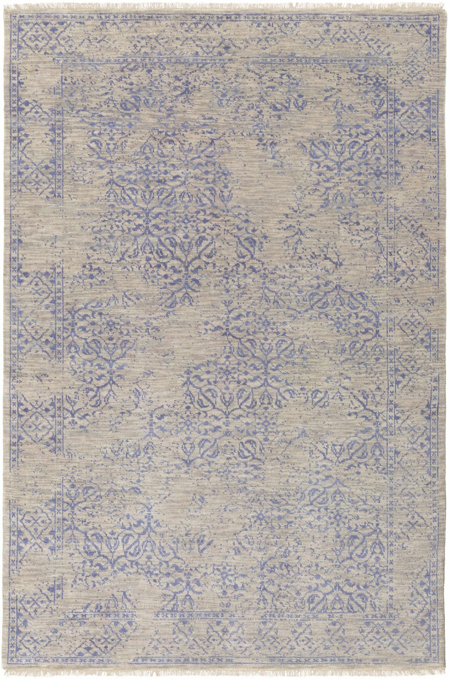 Cottontown Traditional Style Beige And Blue Hand Knotted Area Rug - The Rug Decor