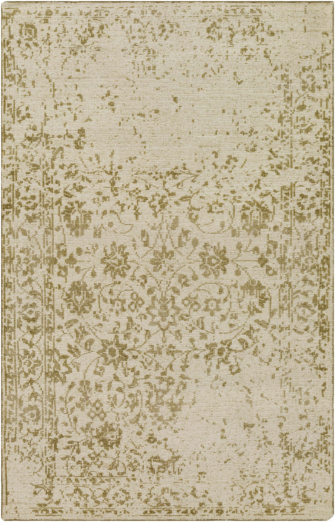 Covesville Traditional Floral Beige And Olive Hand Knotted Wool Rug