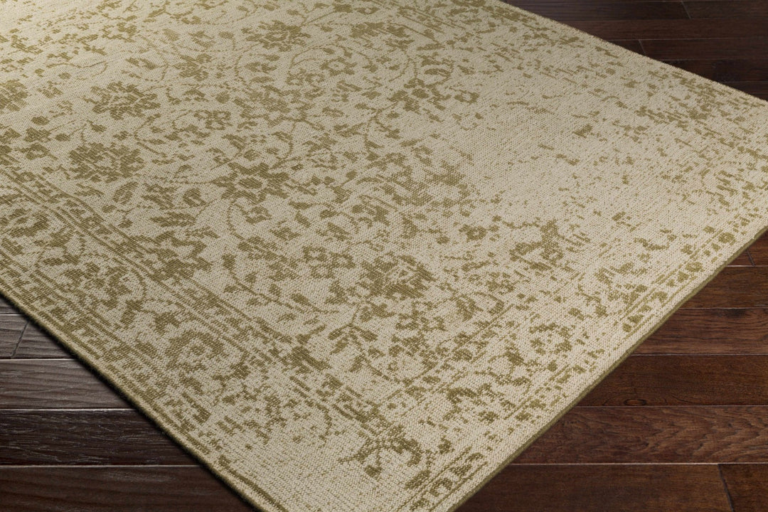 Covesville Traditional Floral Beige And Olive Hand Knotted Wool Rug - The Rug Decor