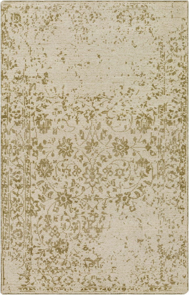 Covesville Traditional Floral Beige And Olive Hand Knotted Wool Rug - The Rug Decor