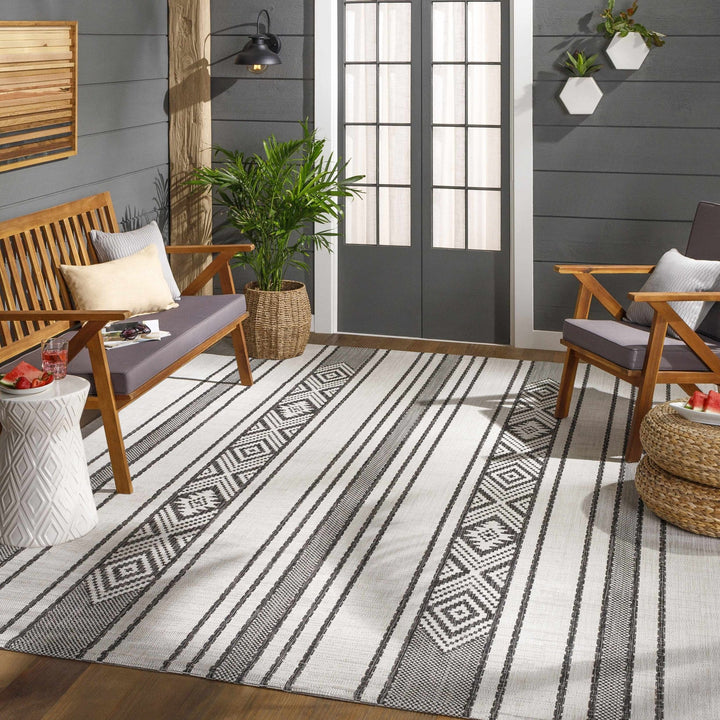 Cowen Modern Style Ivory And Charcoal Outdoor Area Rug - The Rug Decor