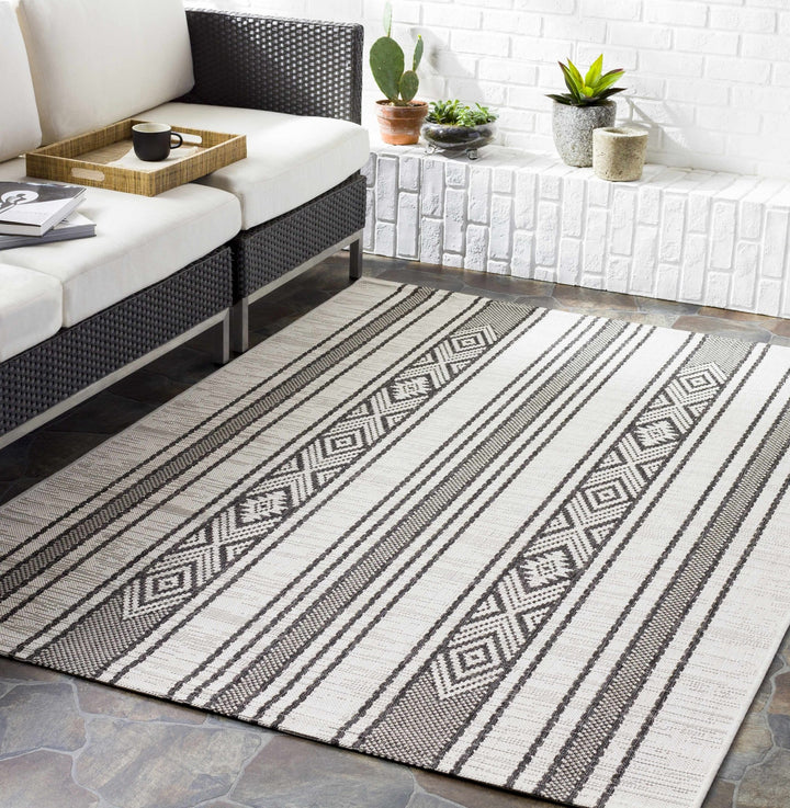 Cowen Modern Style Ivory And Charcoal Outdoor Area Rug - The Rug Decor