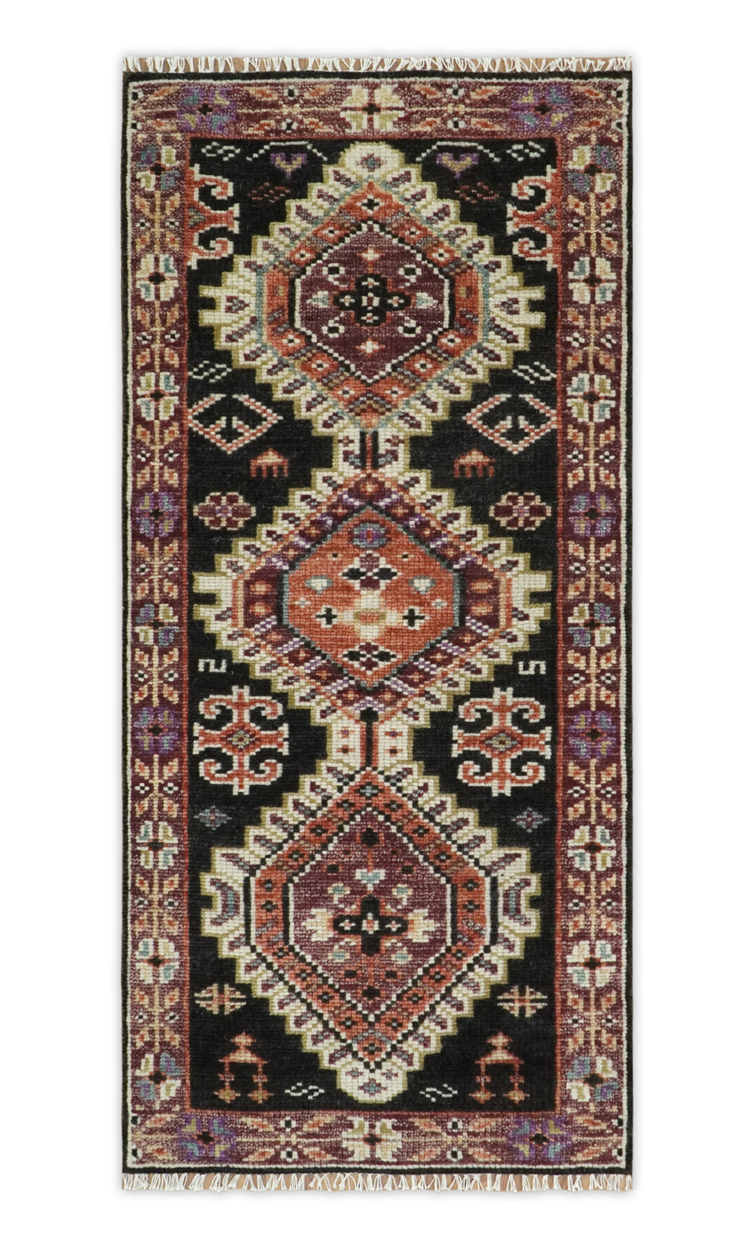 Ready to ship 2.6x6 Runner Traditional Hand Knotted Rust And Black Wool Rug