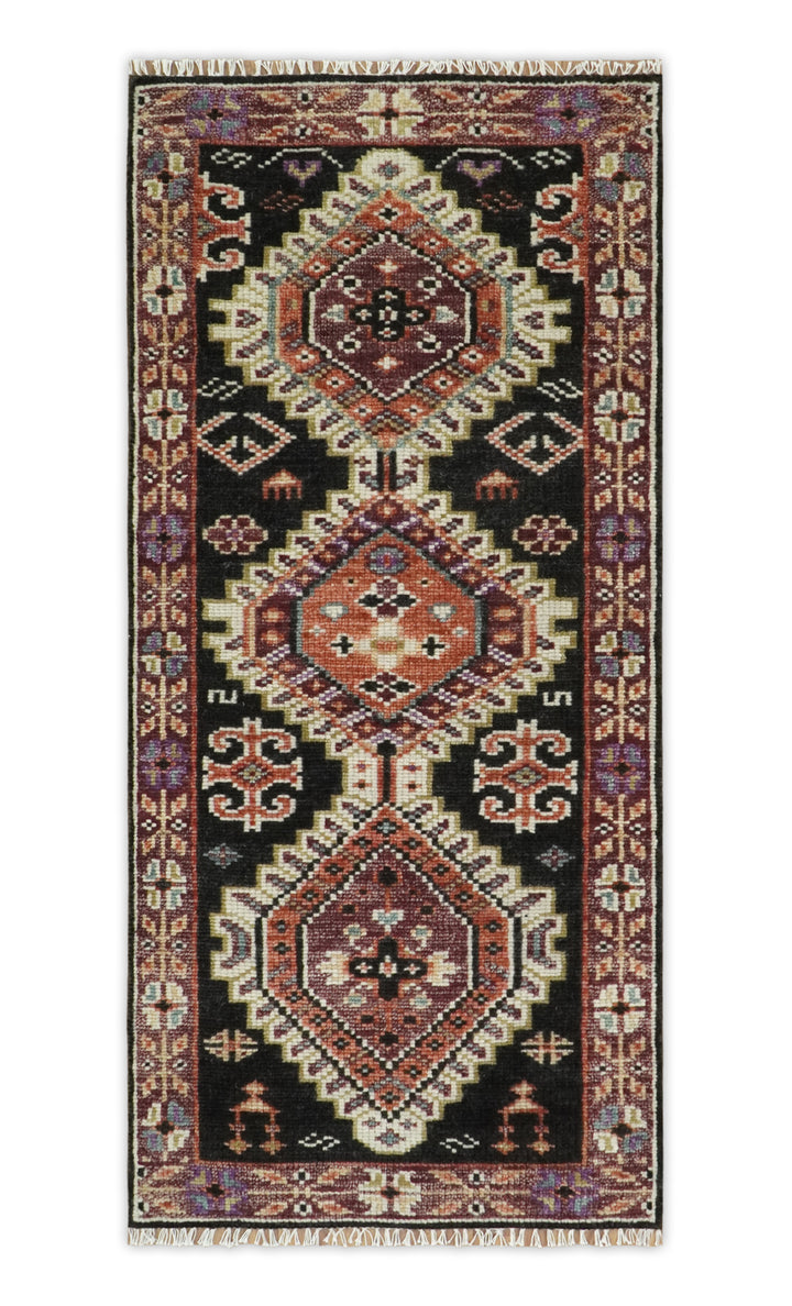 Ready to ship 2.6x6 Runner Traditional Hand Knotted Rust And Black Wool Rug