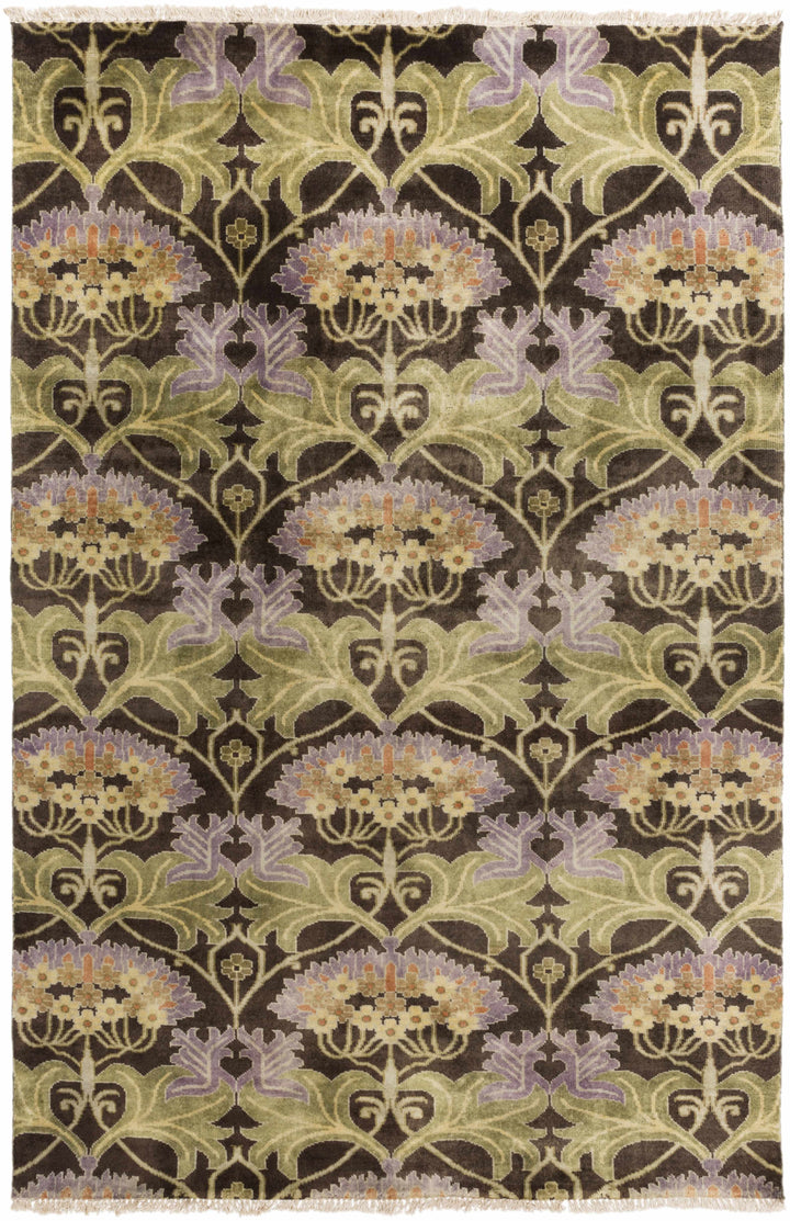 Crawley Traditional Brown And Green Hand Knotted Wool Area Rug