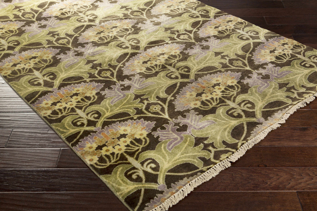 Crawley Traditional Brown And Green Hand Knotted Wool Area Rug