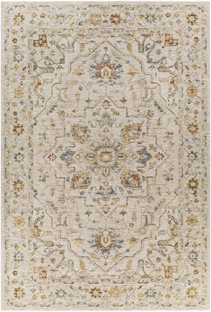 Cream And Gold Traditional Oushak Design Machine Woven Area Rug - The Rug Decor