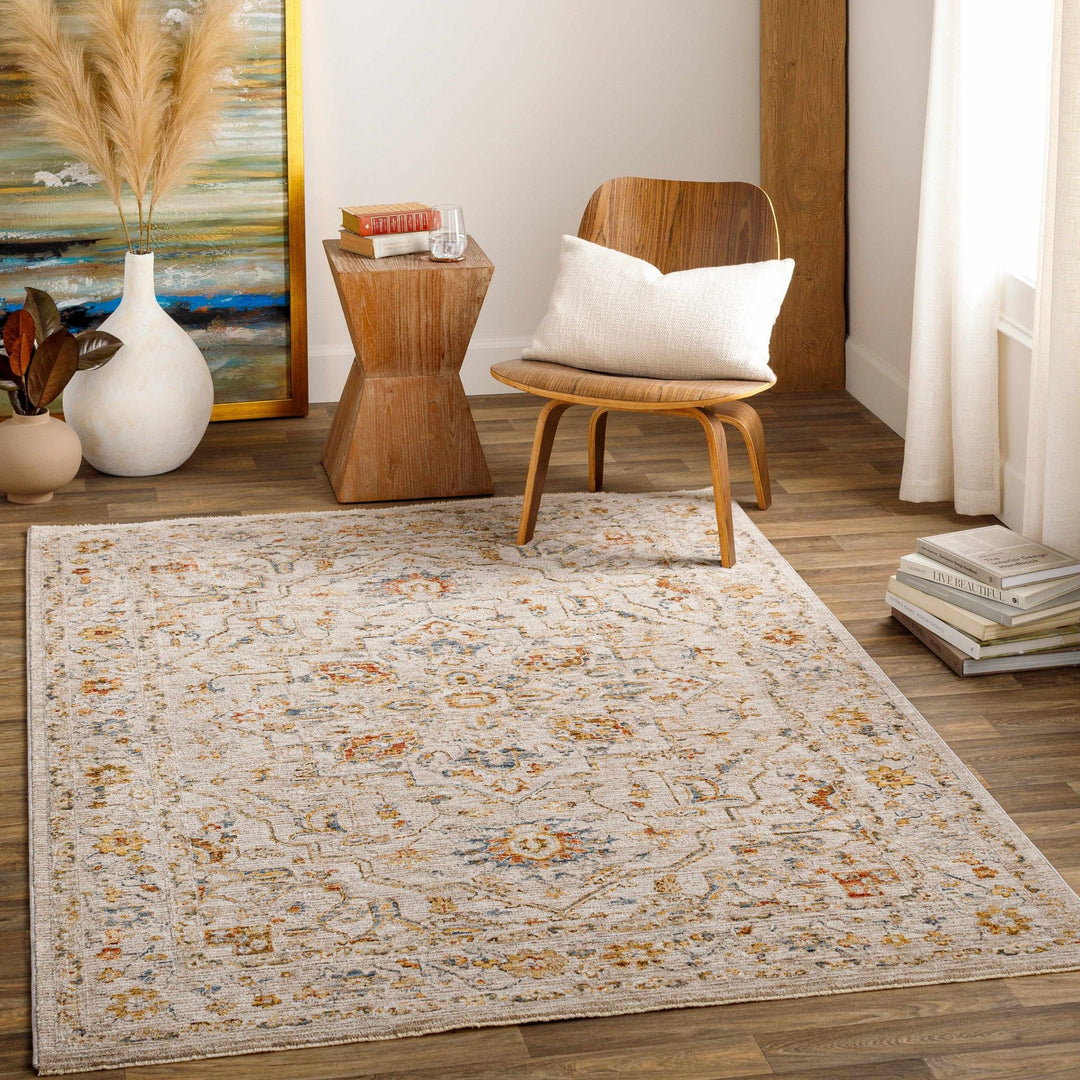 Cream And Gold Traditional Oushak Design Machine Woven Area Rug - The Rug Decor