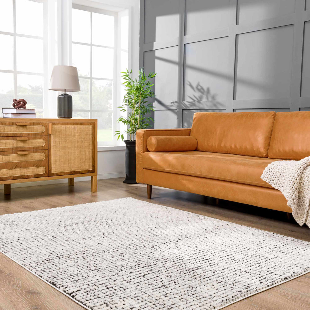 Cream & Black Grid Plush Rug - The Rug Decor