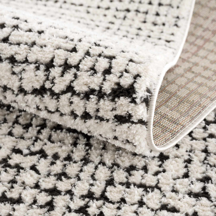 Cream & Black Grid Plush Rug - The Rug Decor