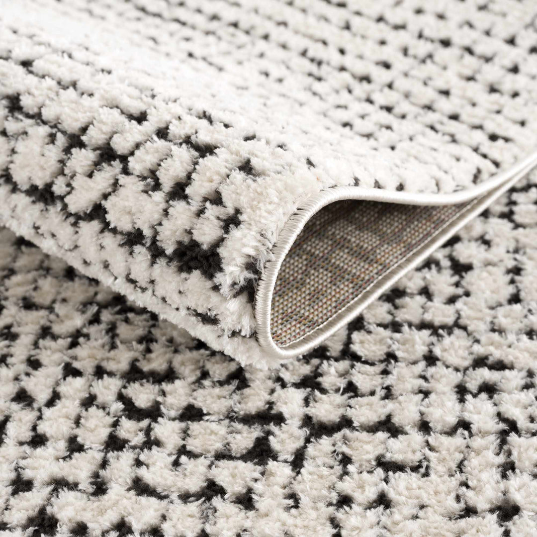 Cream & Black Grid Plush Rug - The Rug Decor