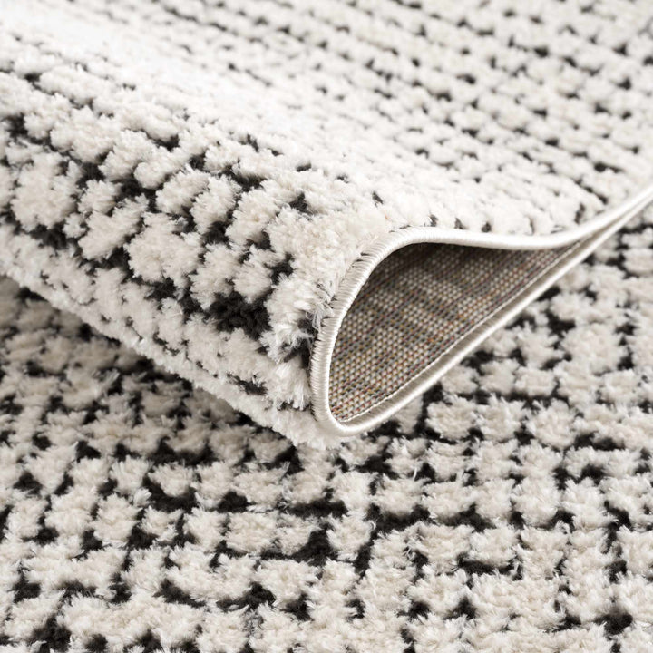 Cream & Black Grid Plush Rug - The Rug Decor