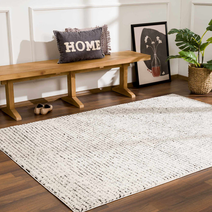 Cream & Black Grid Plush Rug - The Rug Decor