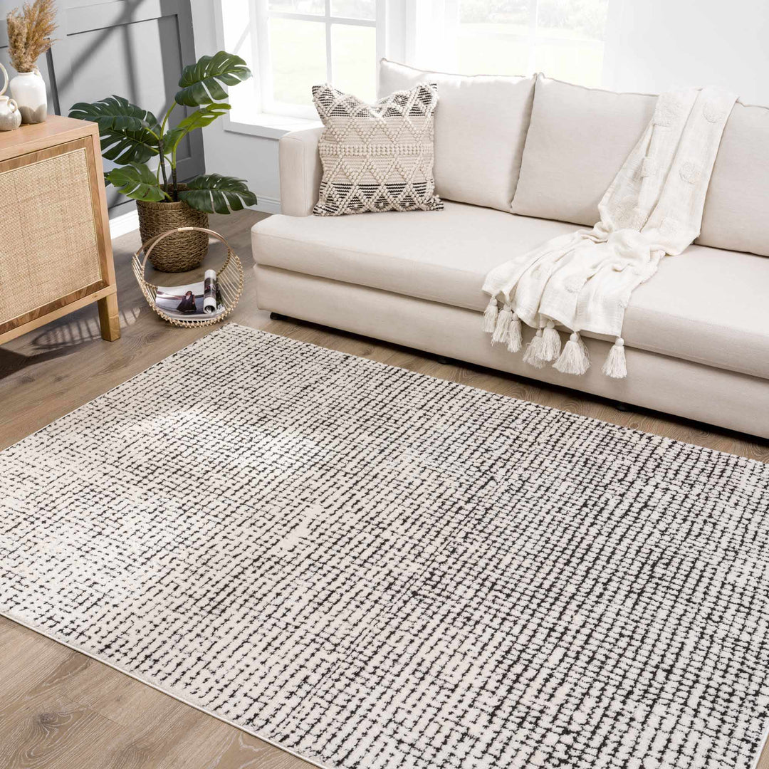 Cream & Black Grid Plush Rug - The Rug Decor