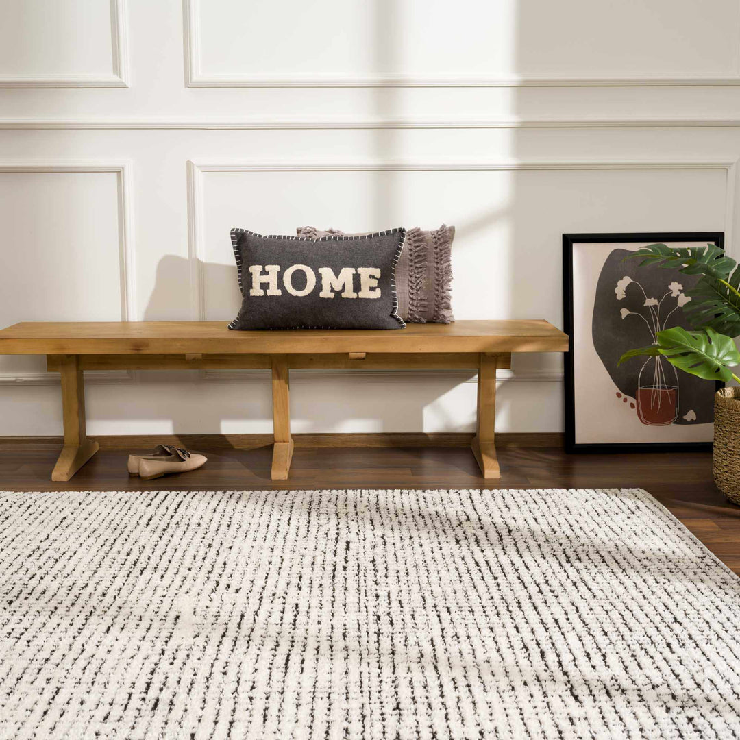 Cream & Black Grid Plush Rug - The Rug Decor