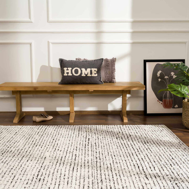 Cream & Black Grid Plush Rug - The Rug Decor
