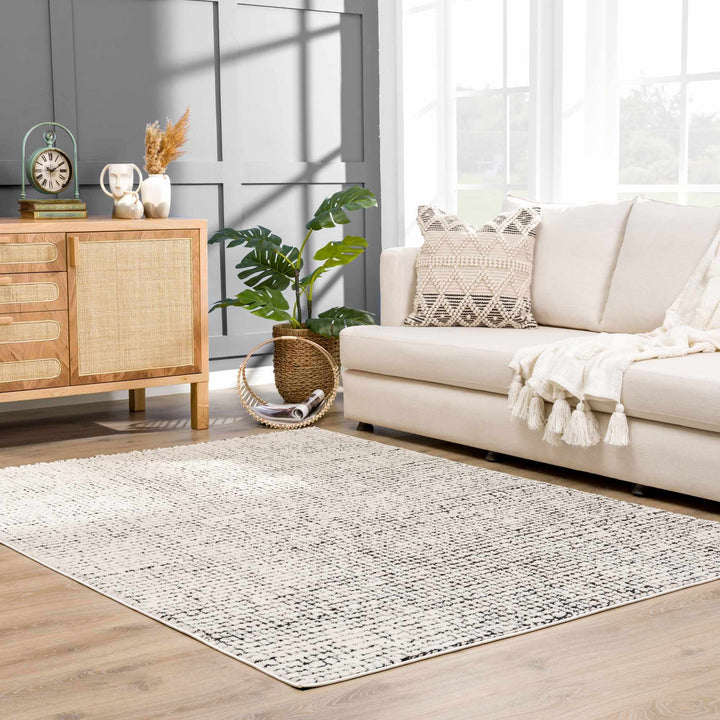Cream & Black Grid Plush Rug - The Rug Decor