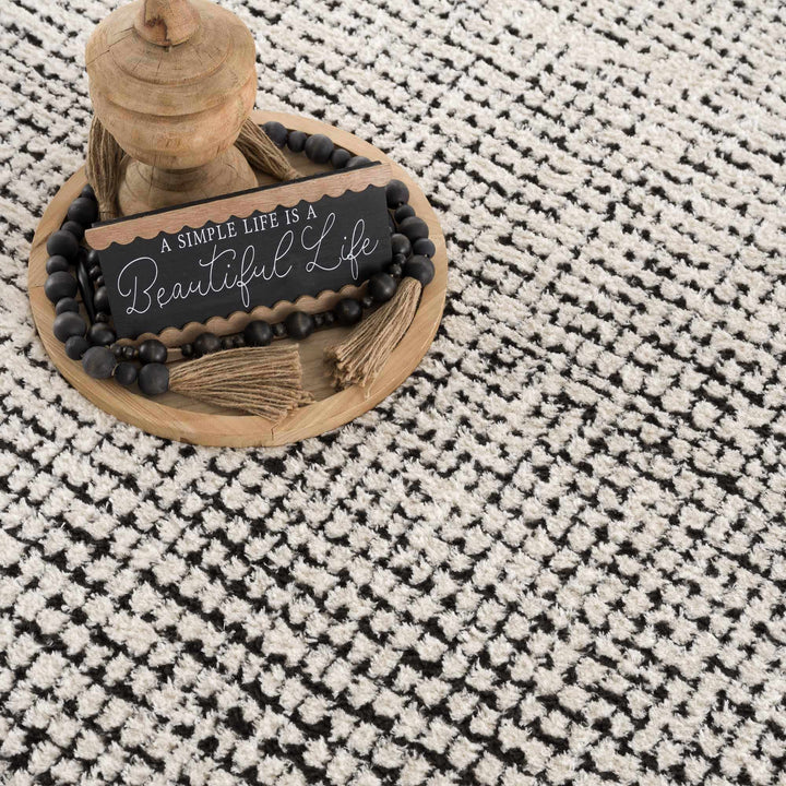 Cream & Black Grid Plush Rug - The Rug Decor