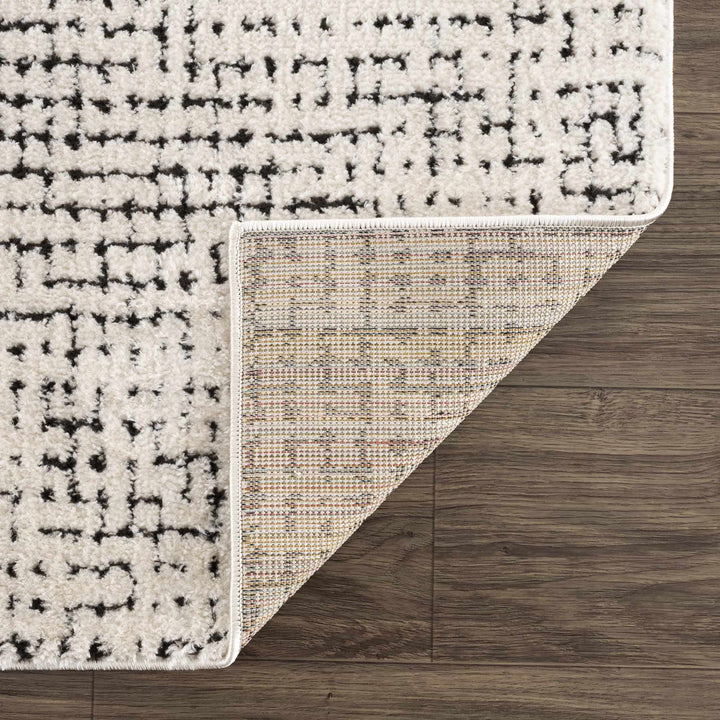 Cream & Black Grid Plush Rug - The Rug Decor